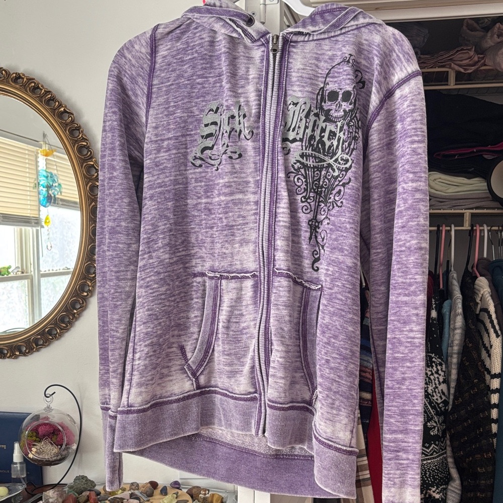 Purple Zip-Up Hoodie with Skull Design